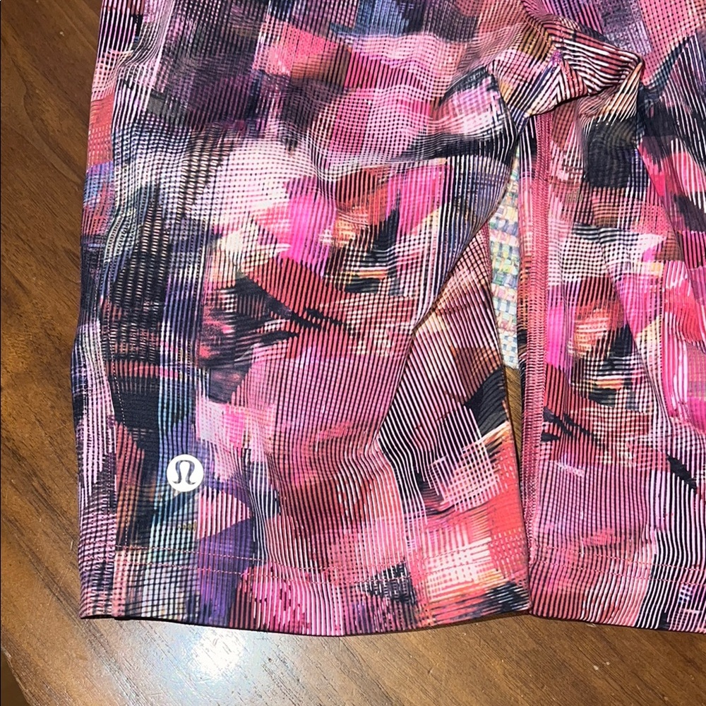 Lululemon Pink and Black Bike Shorts Artistic Design w/side pockets. - Picture 2 of 16